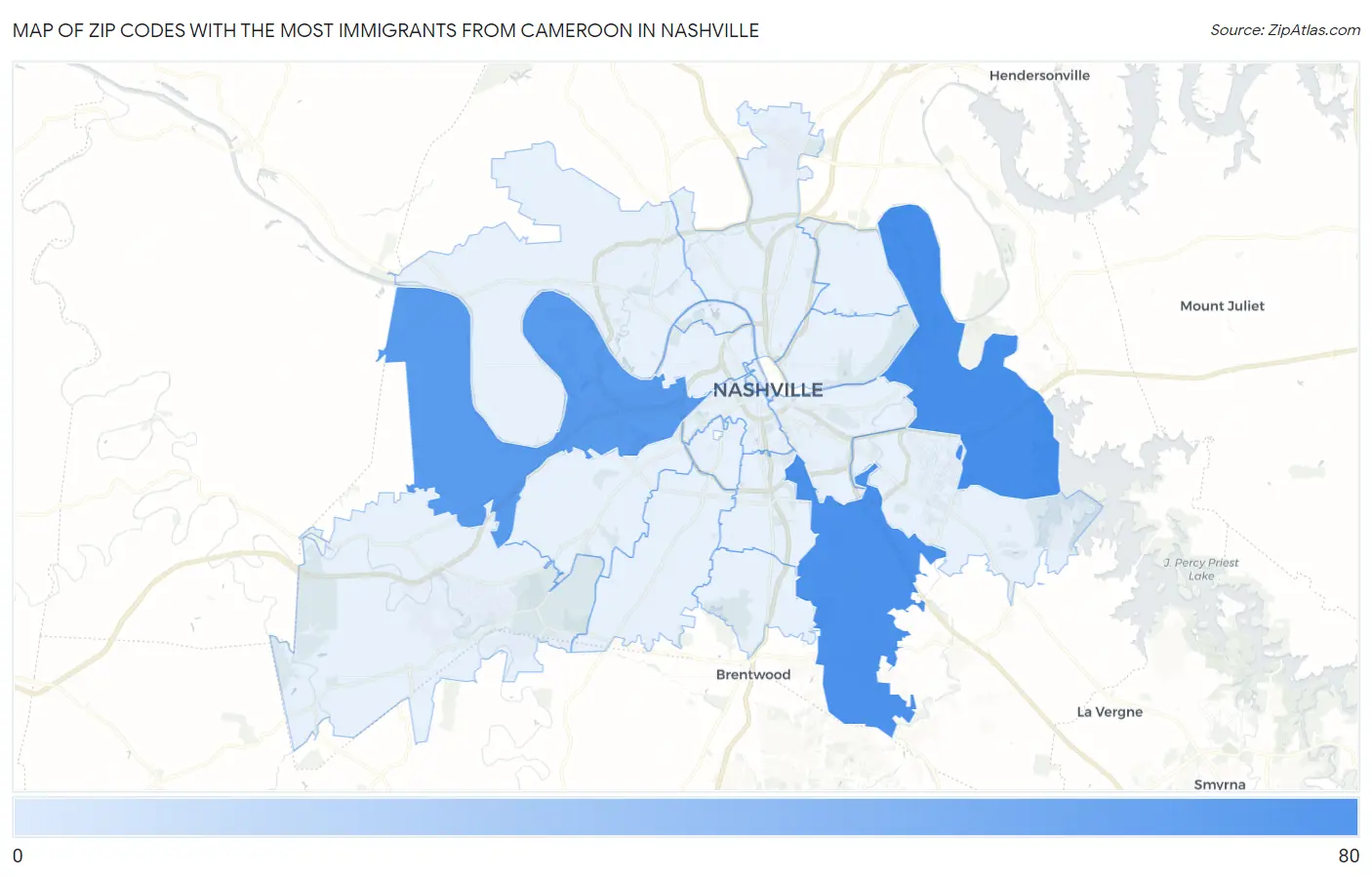 Zip Codes with the Most Immigrants from Cameroon in Nashville Map