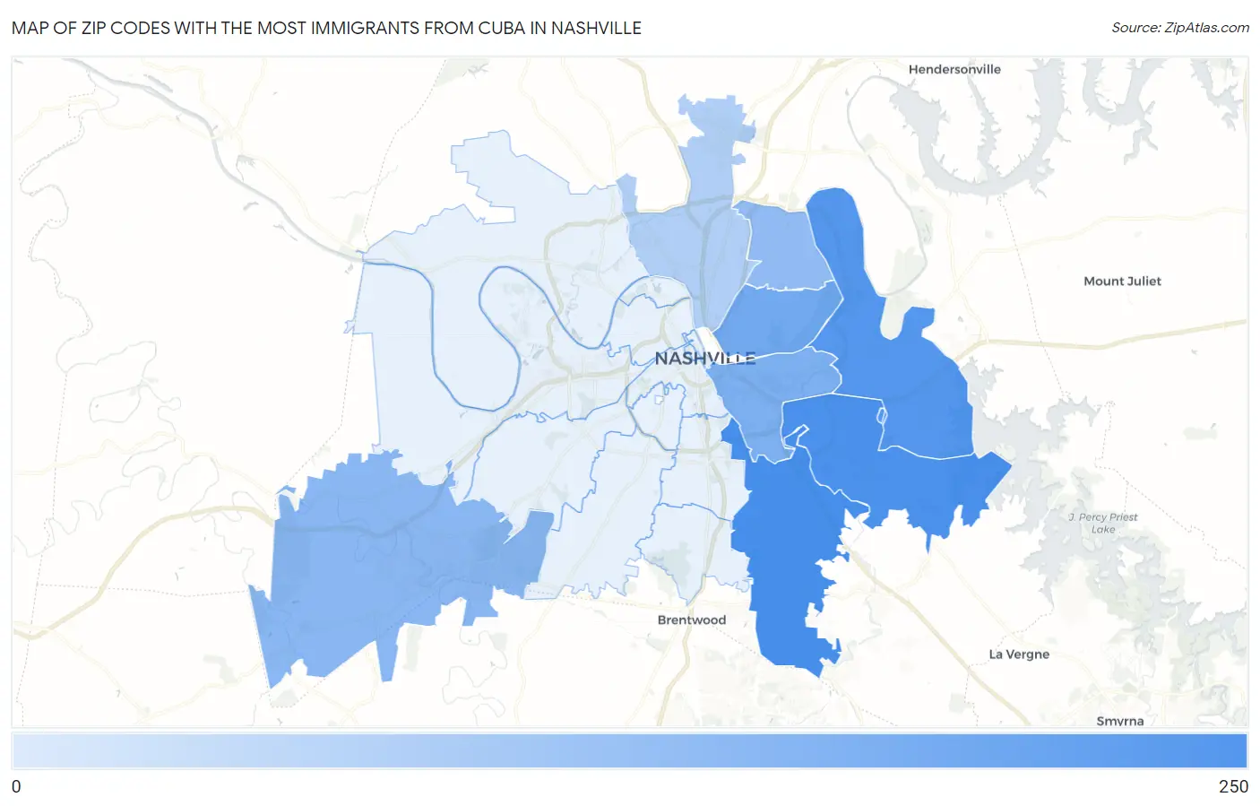 Zip Codes with the Most Immigrants from Cuba in Nashville Map