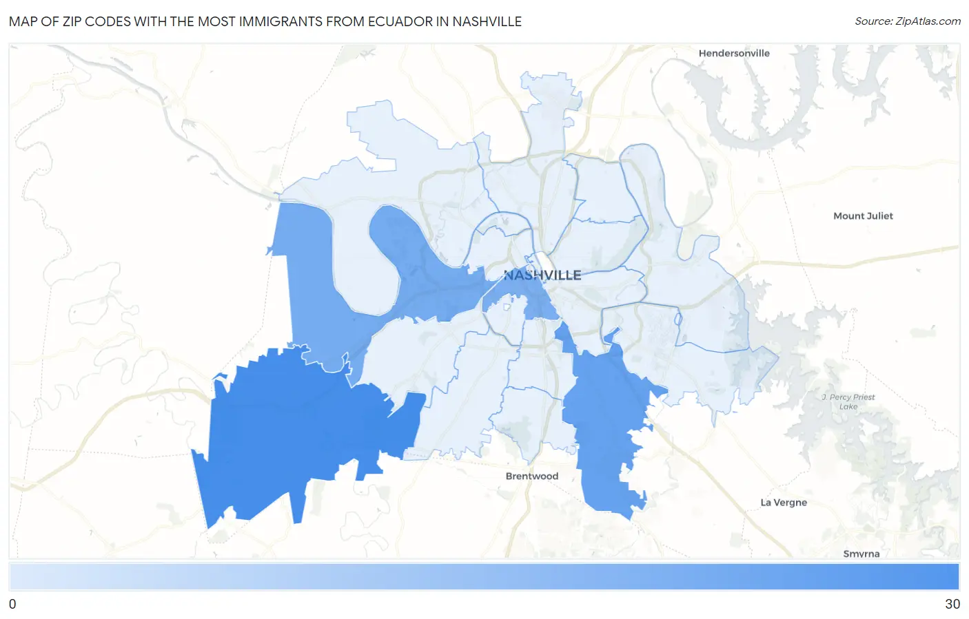 Zip Codes with the Most Immigrants from Ecuador in Nashville Map