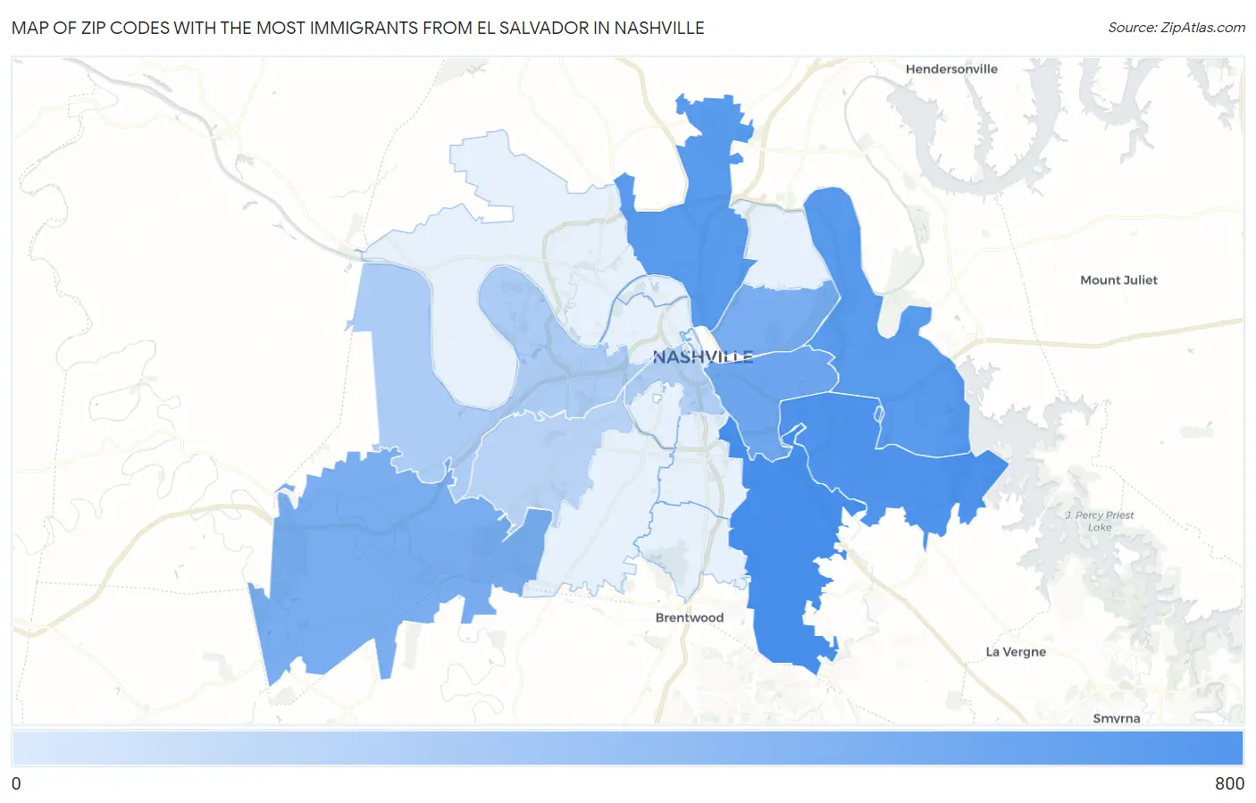Zip Codes with the Most Immigrants from El Salvador in Nashville Map