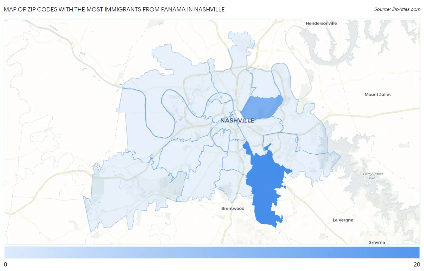 Zip Codes with the Most Immigrants from Panama in Nashville Map