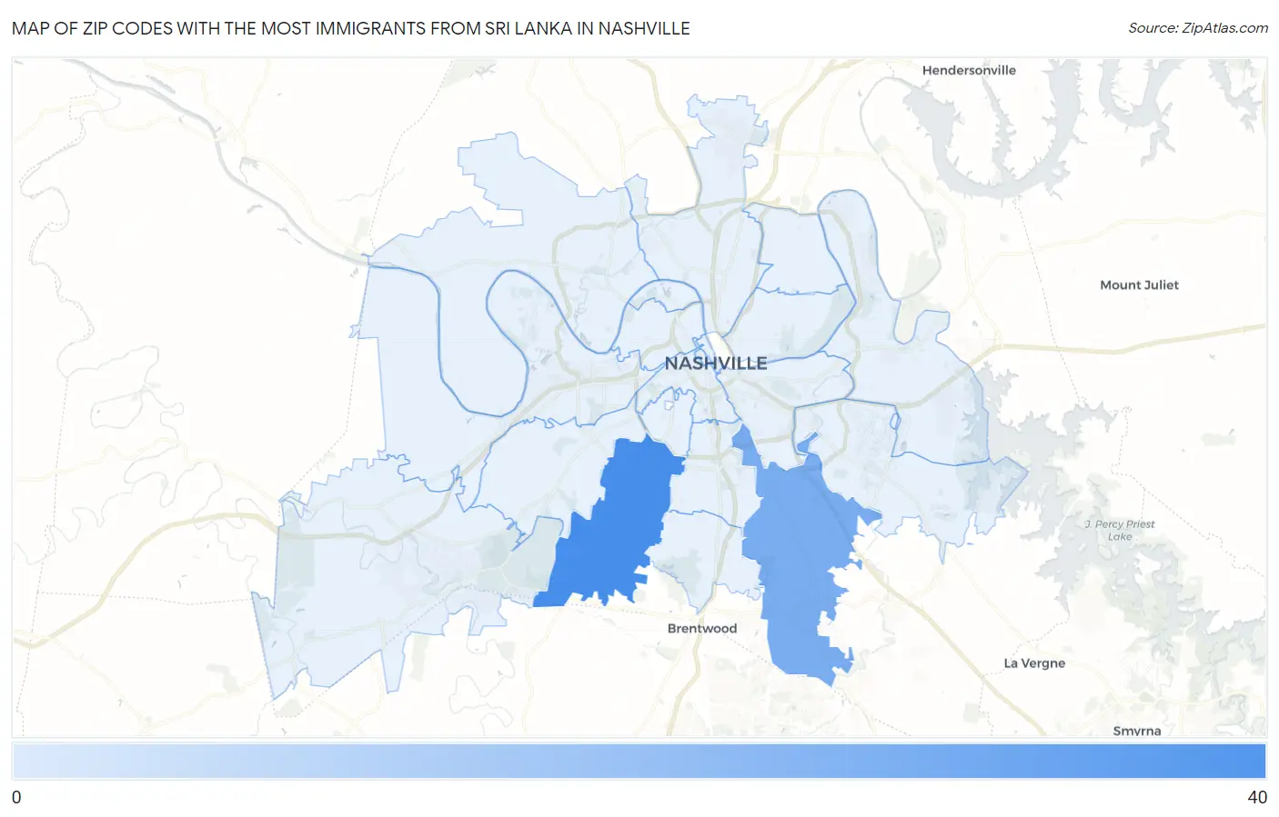 Zip Codes with the Most Immigrants from Sri Lanka in Nashville Map