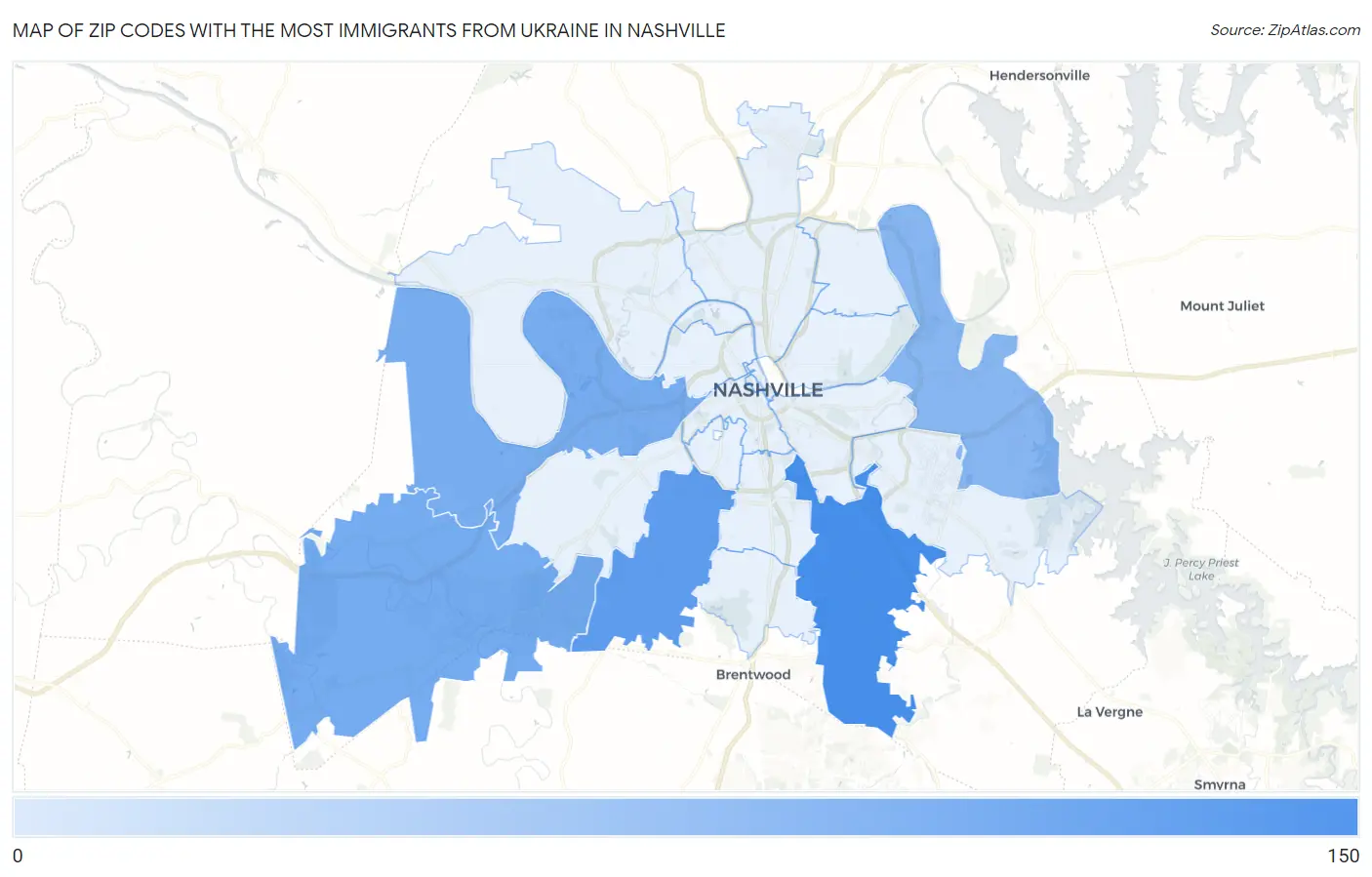 Zip Codes with the Most Immigrants from Ukraine in Nashville Map
