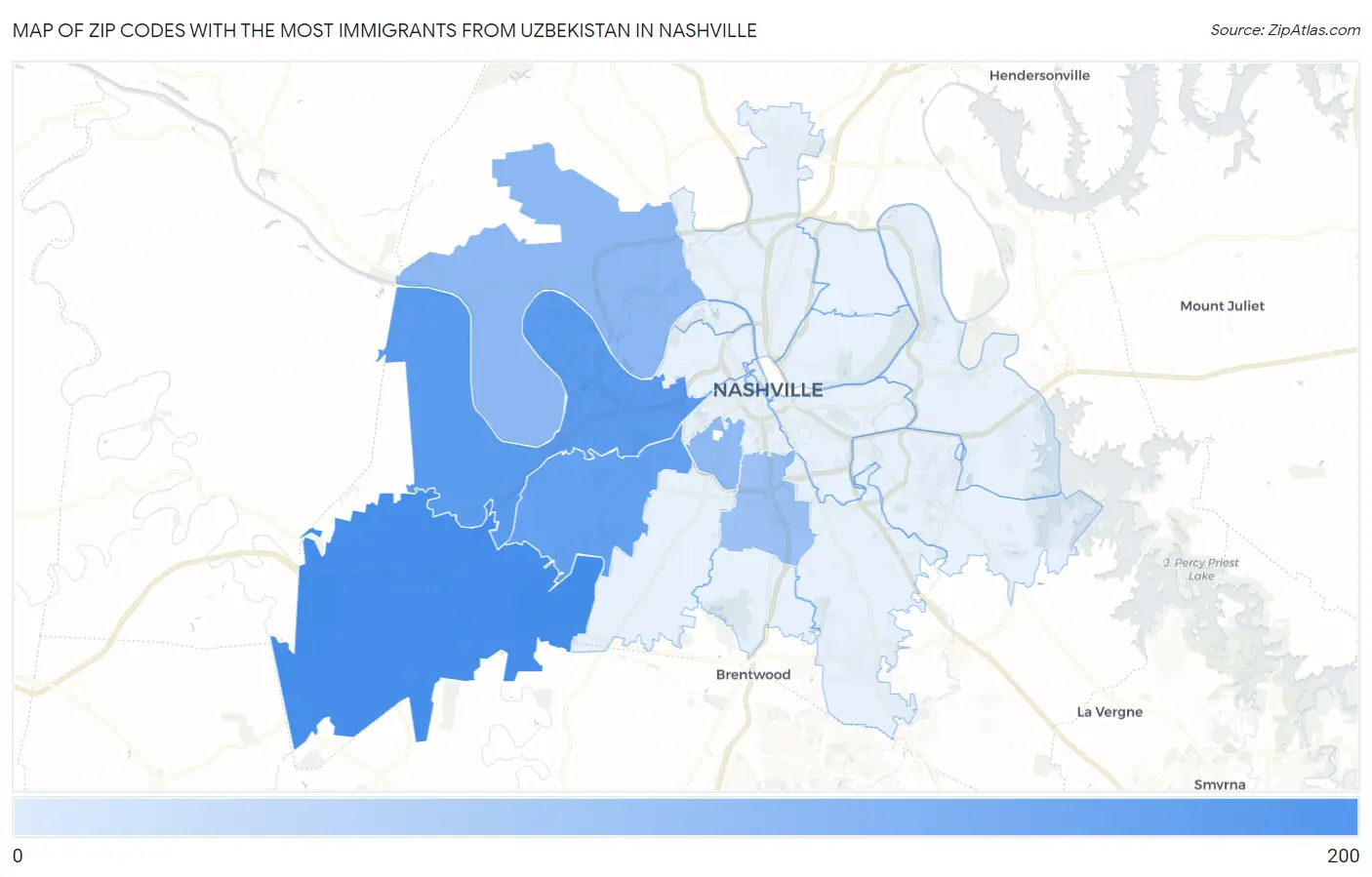 Zip Codes with the Most Immigrants from Uzbekistan in Nashville Map