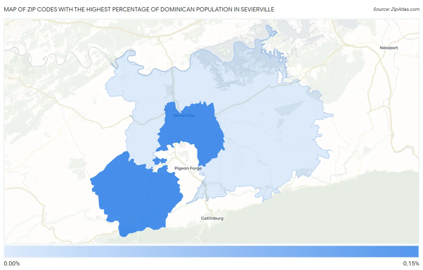 Zip Codes with the Highest Percentage of Dominican Population in Sevierville Map