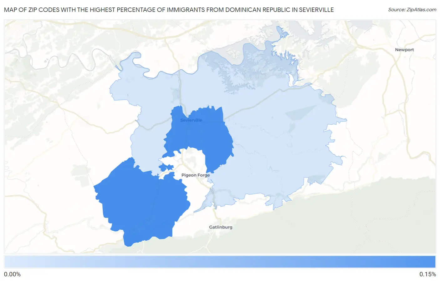 Zip Codes with the Highest Percentage of Immigrants from Dominican Republic in Sevierville Map