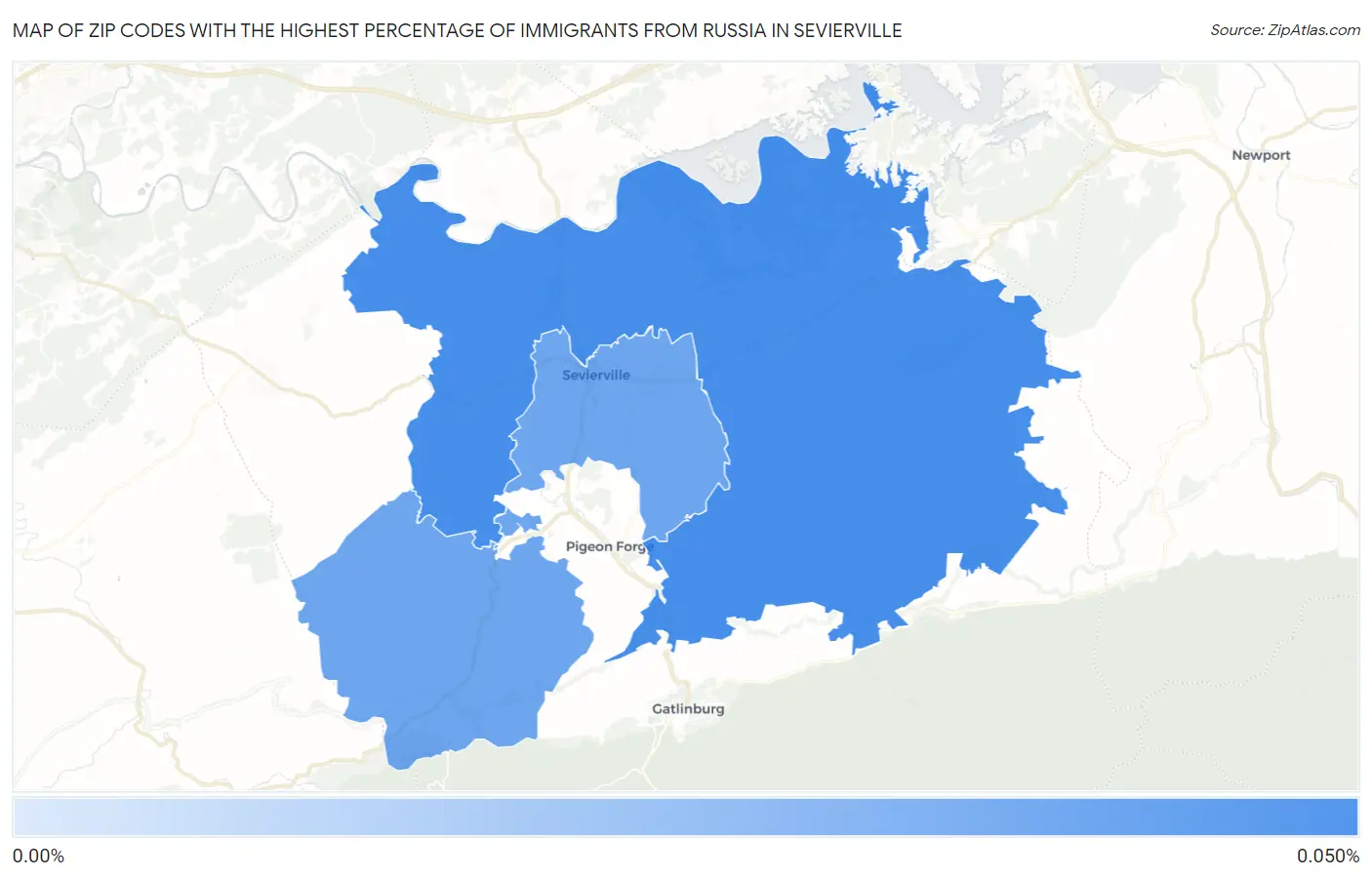 Zip Codes with the Highest Percentage of Immigrants from Russia in Sevierville Map