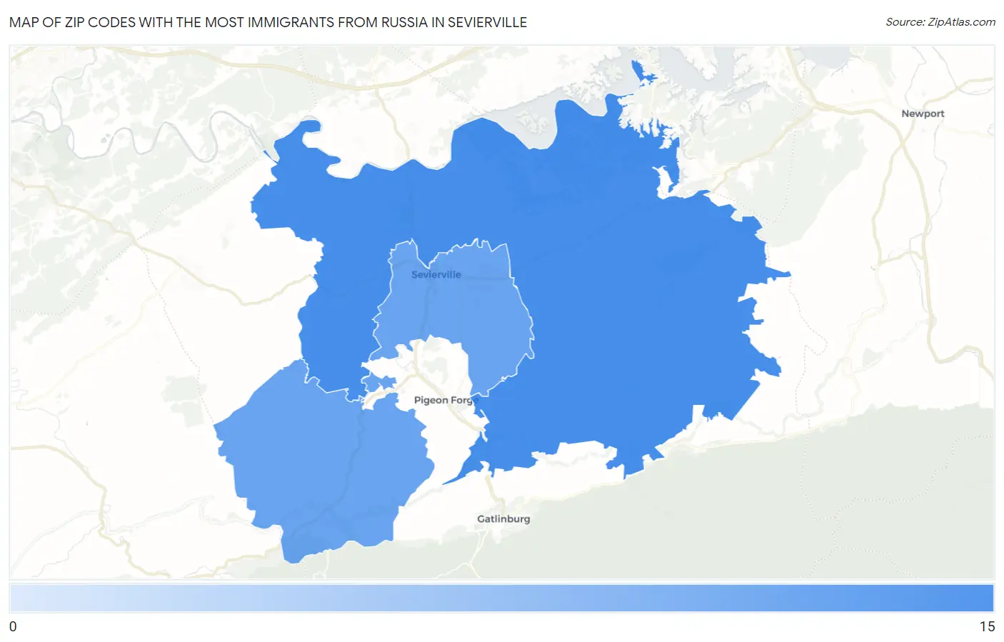 Zip Codes with the Most Immigrants from Russia in Sevierville Map