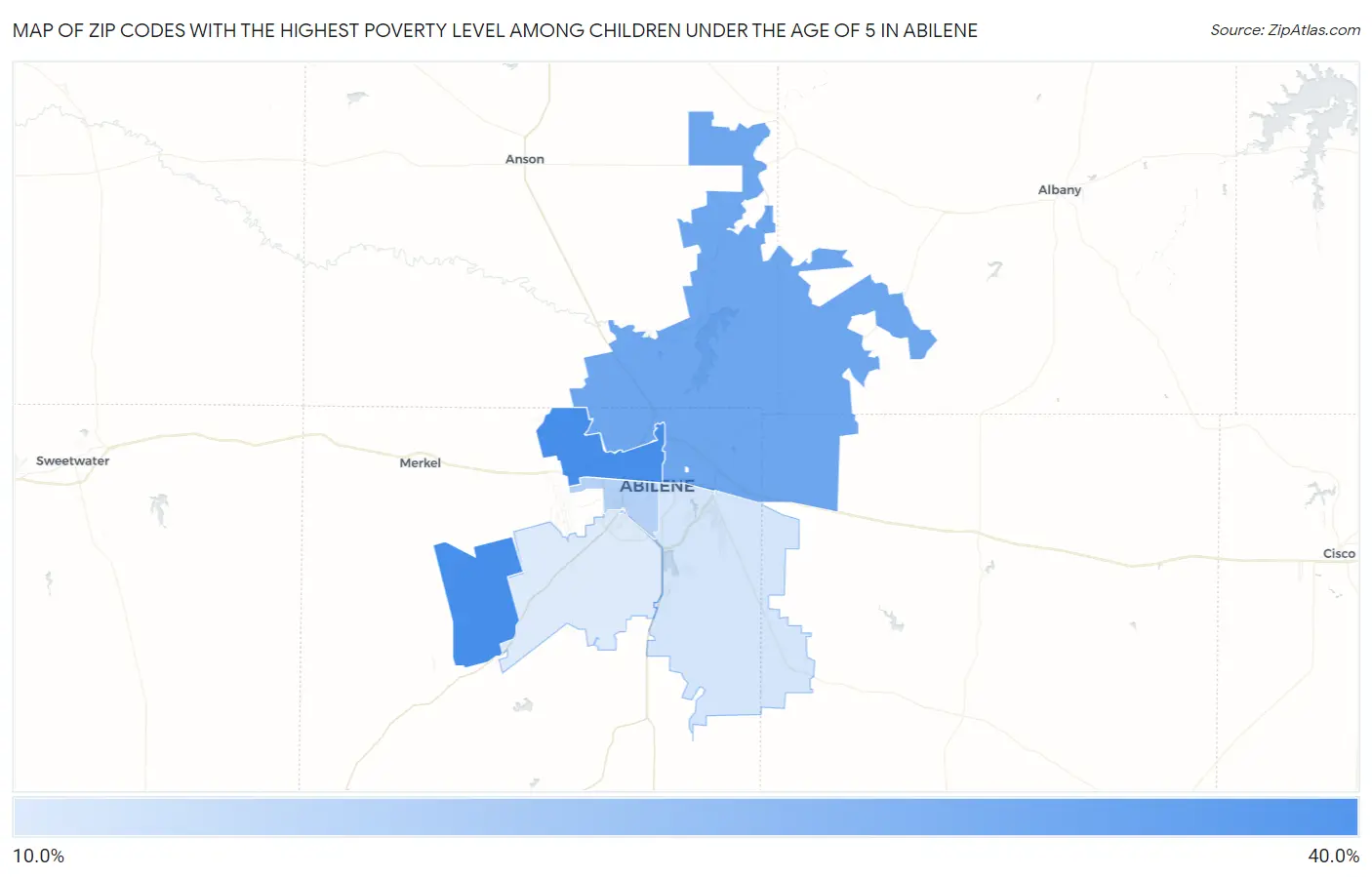 Zip Codes with the Highest Poverty Level Among Children Under the Age of 5 in Abilene Map