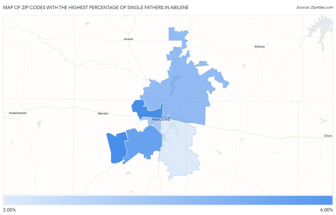 Zip Codes with the Highest Percentage of Single Fathers in Abilene Map