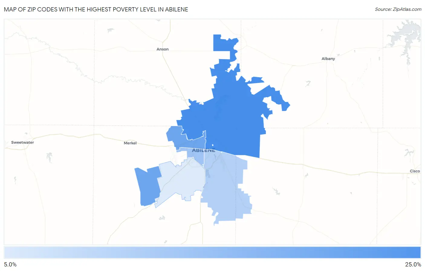 Zip Codes with the Highest Poverty Level in Abilene Map
