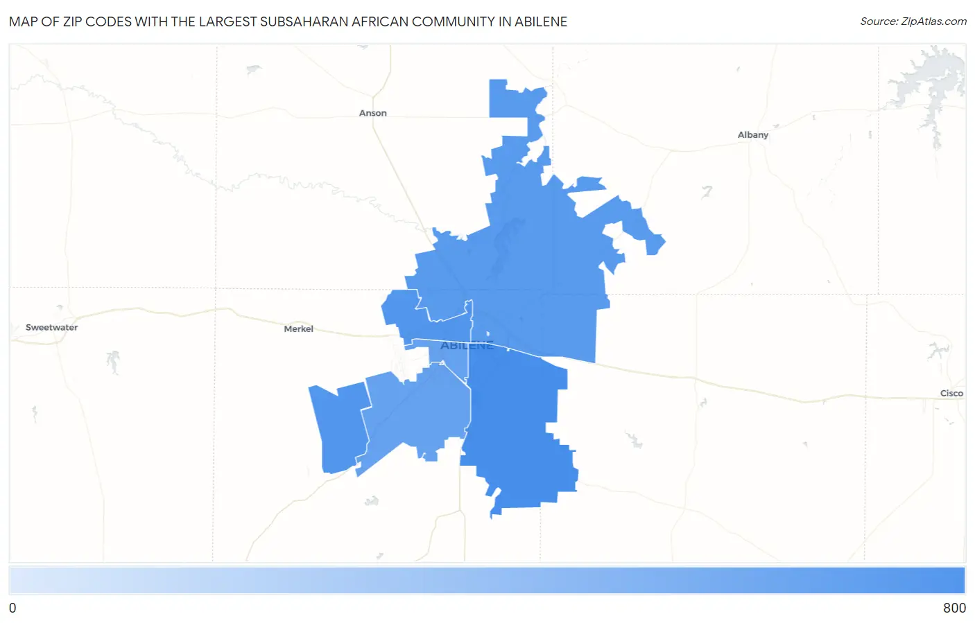 Zip Codes with the Largest Subsaharan African Community in Abilene Map