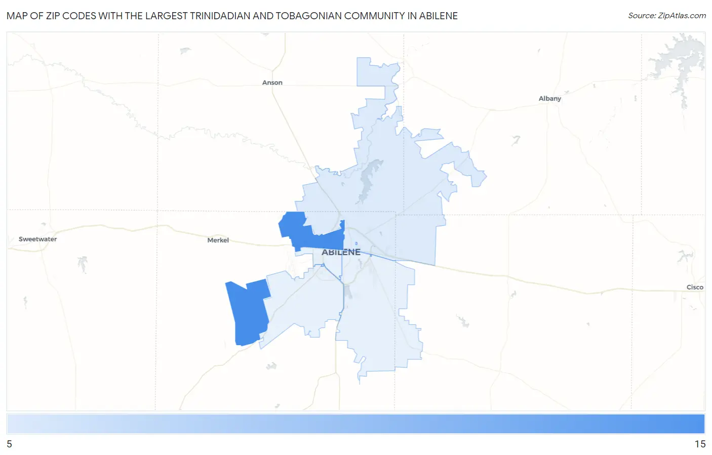 Zip Codes with the Largest Trinidadian and Tobagonian Community in Abilene Map