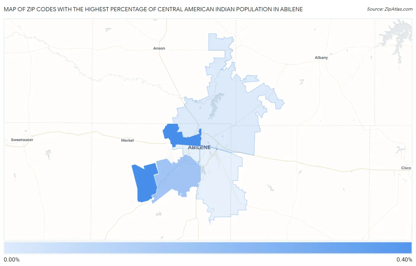 Zip Codes with the Highest Percentage of Central American Indian Population in Abilene Map