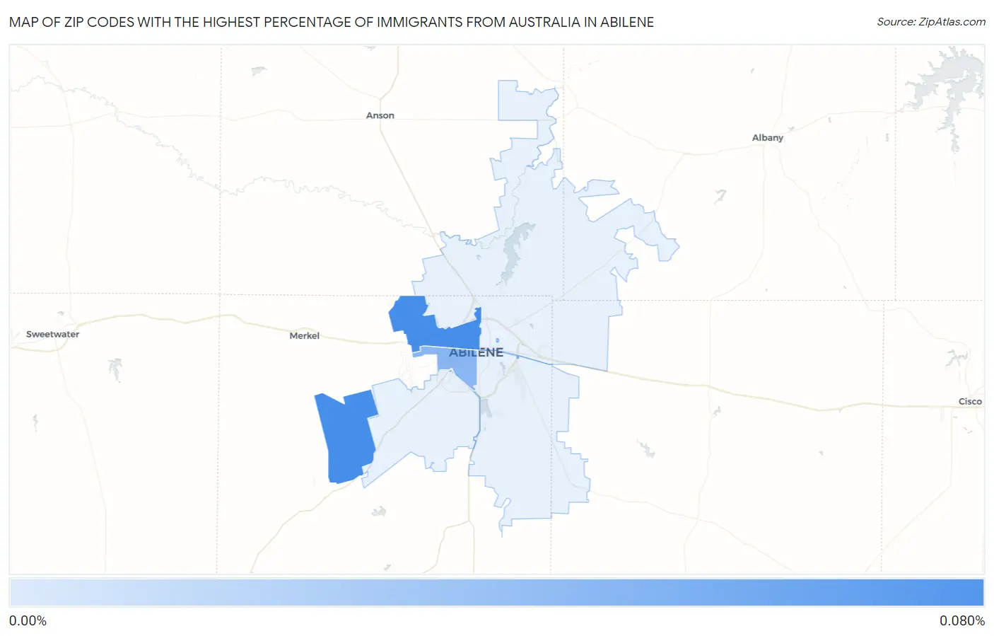 Zip Codes with the Highest Percentage of Immigrants from Australia in Abilene Map