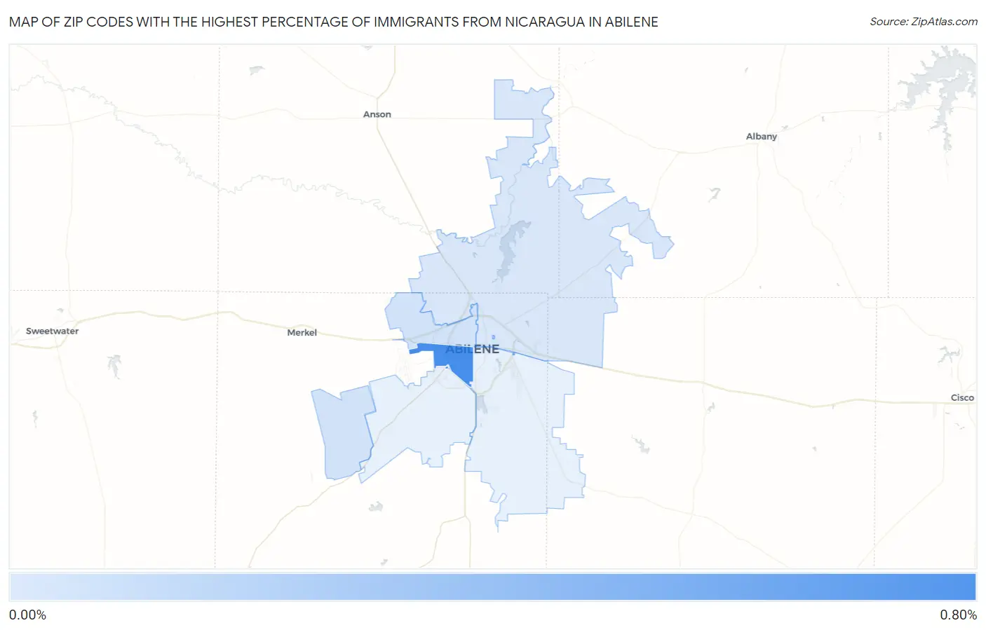 Zip Codes with the Highest Percentage of Immigrants from Nicaragua in Abilene Map
