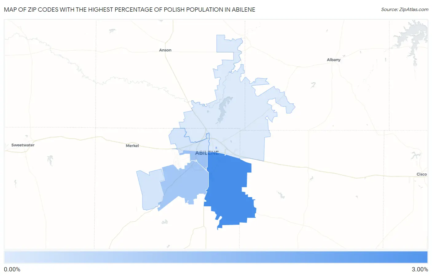 Zip Codes with the Highest Percentage of Polish Population in Abilene Map