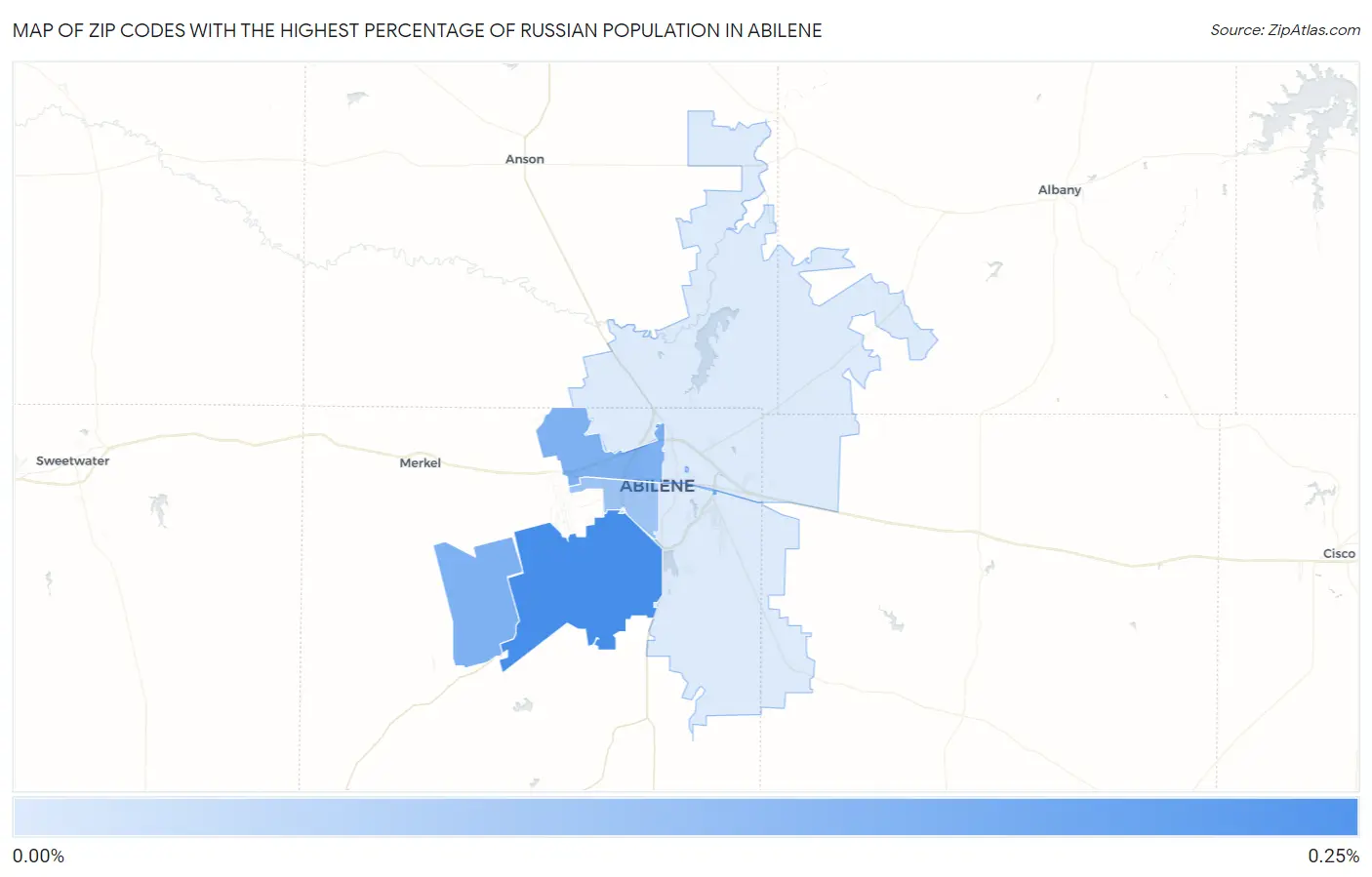 Zip Codes with the Highest Percentage of Russian Population in Abilene Map