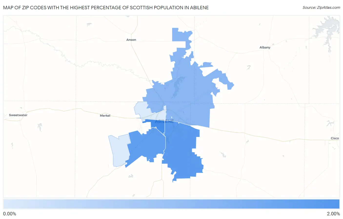 Zip Codes with the Highest Percentage of Scottish Population in Abilene Map