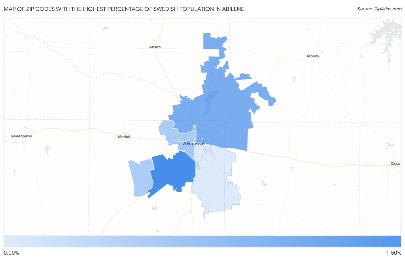 Zip Codes with the Highest Percentage of Swedish Population in Abilene Map