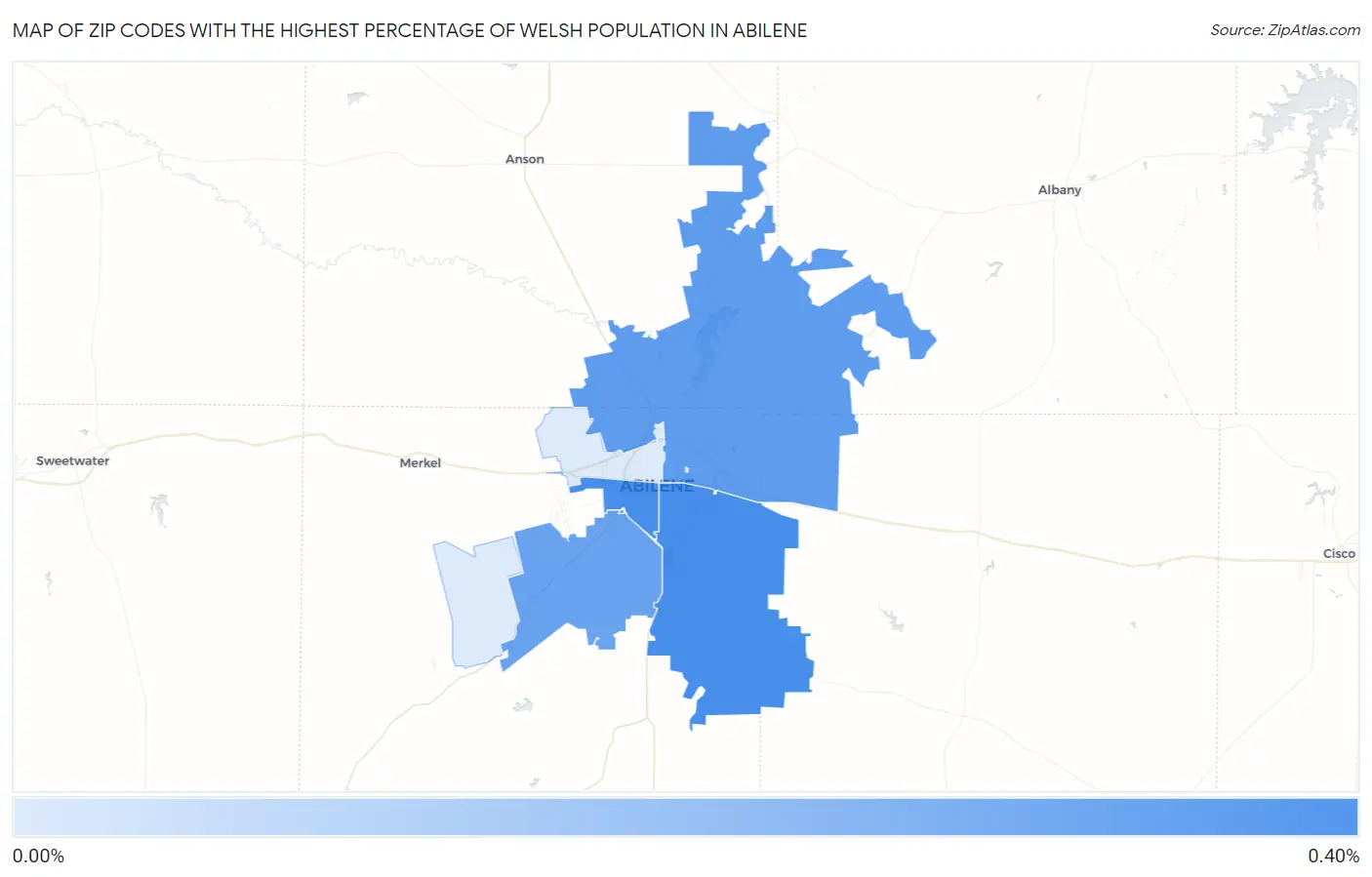 Zip Codes with the Highest Percentage of Welsh Population in Abilene Map