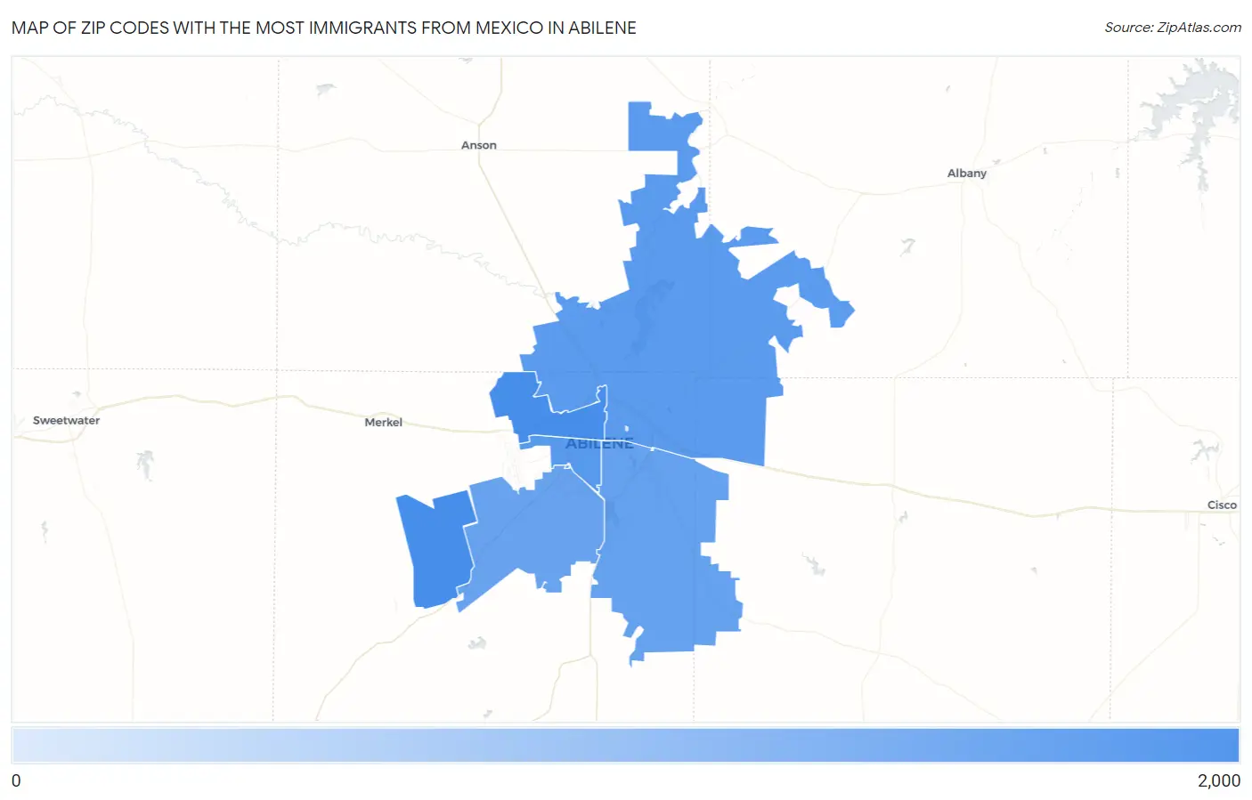 Zip Codes with the Most Immigrants from Mexico in Abilene Map
