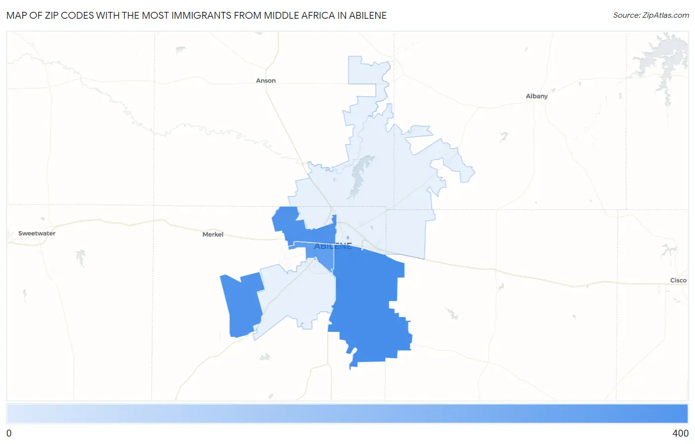 Zip Codes with the Most Immigrants from Middle Africa in Abilene Map