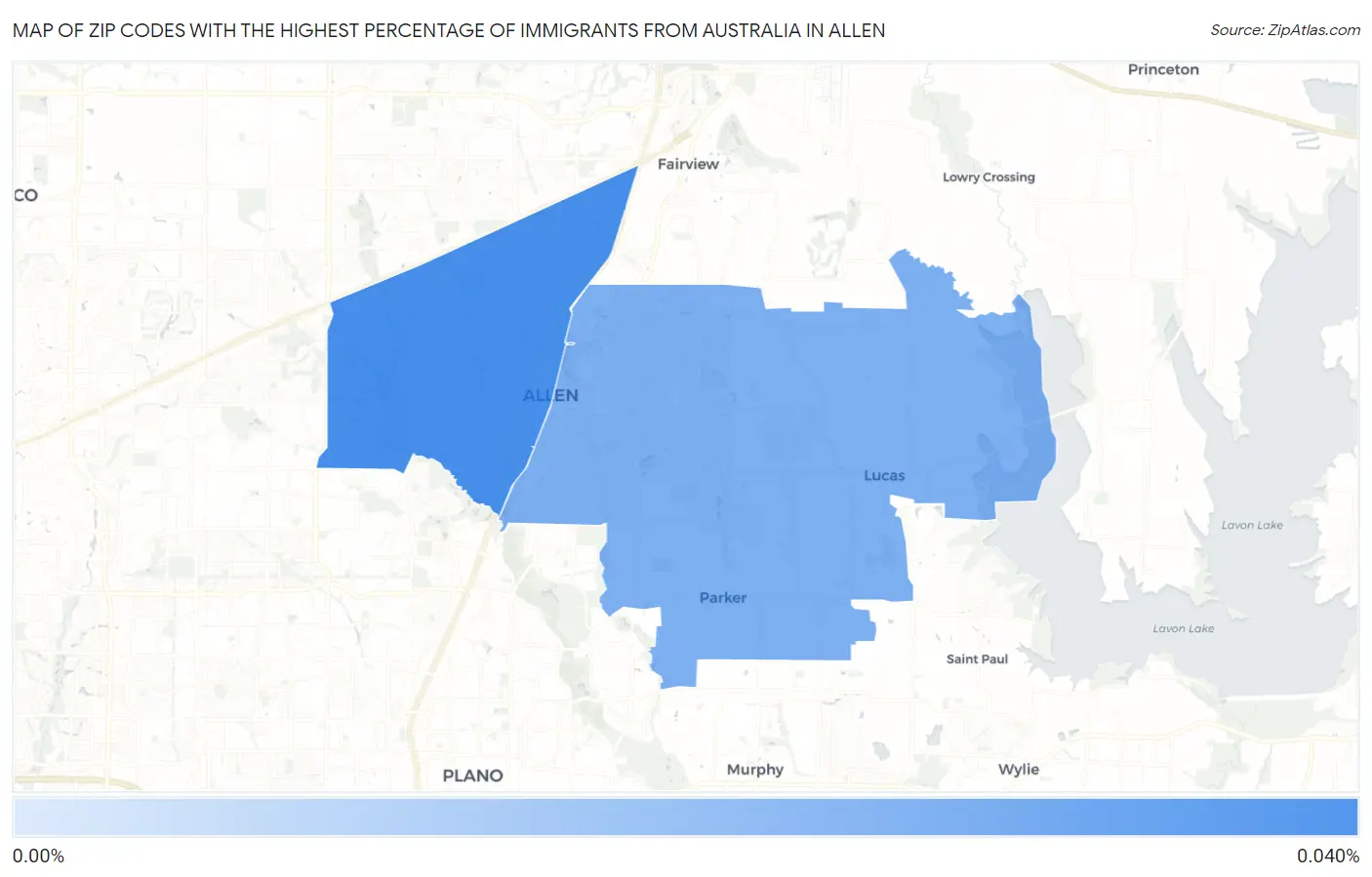 Zip Codes with the Highest Percentage of Immigrants from Australia in Allen Map