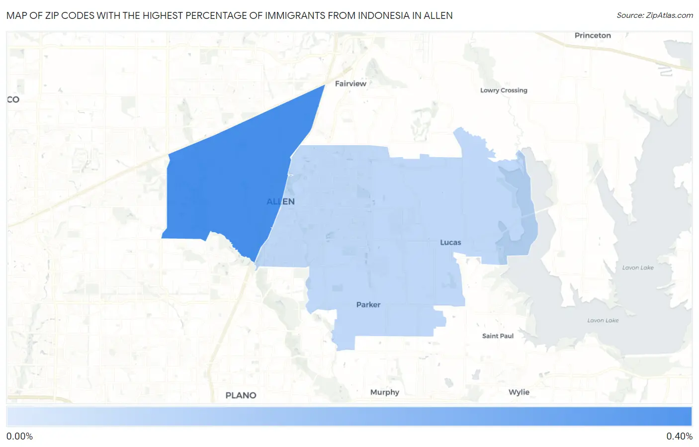 Zip Codes with the Highest Percentage of Immigrants from Indonesia in Allen Map