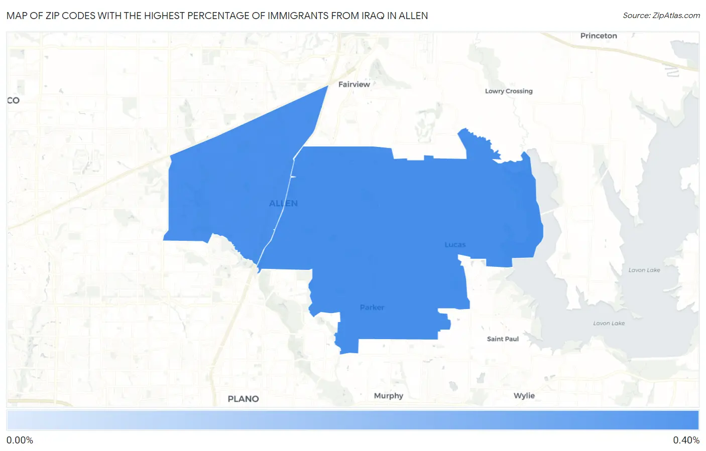 Zip Codes with the Highest Percentage of Immigrants from Iraq in Allen Map