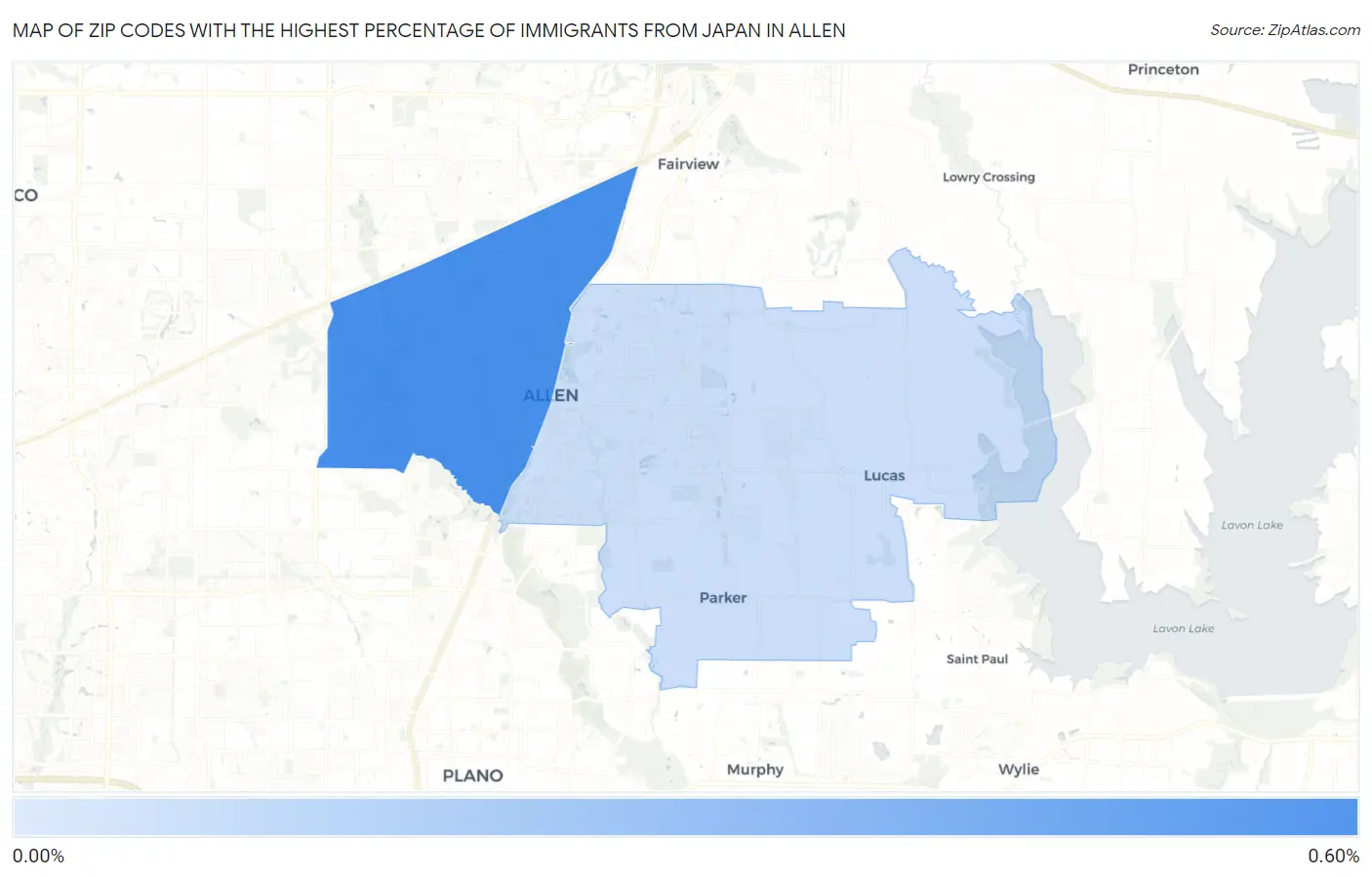 Zip Codes with the Highest Percentage of Immigrants from Japan in Allen Map