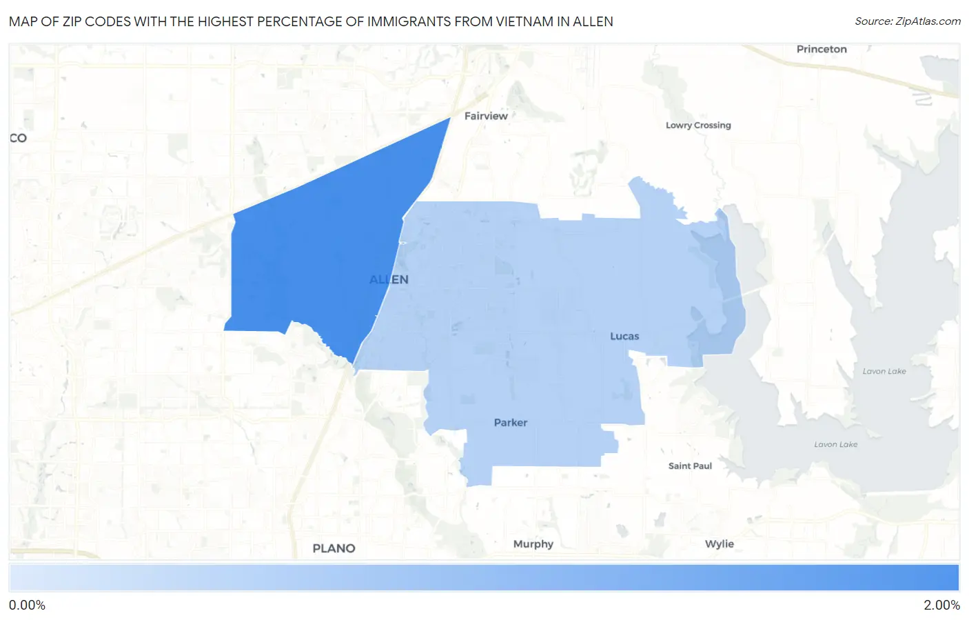 Zip Codes with the Highest Percentage of Immigrants from Vietnam in Allen Map
