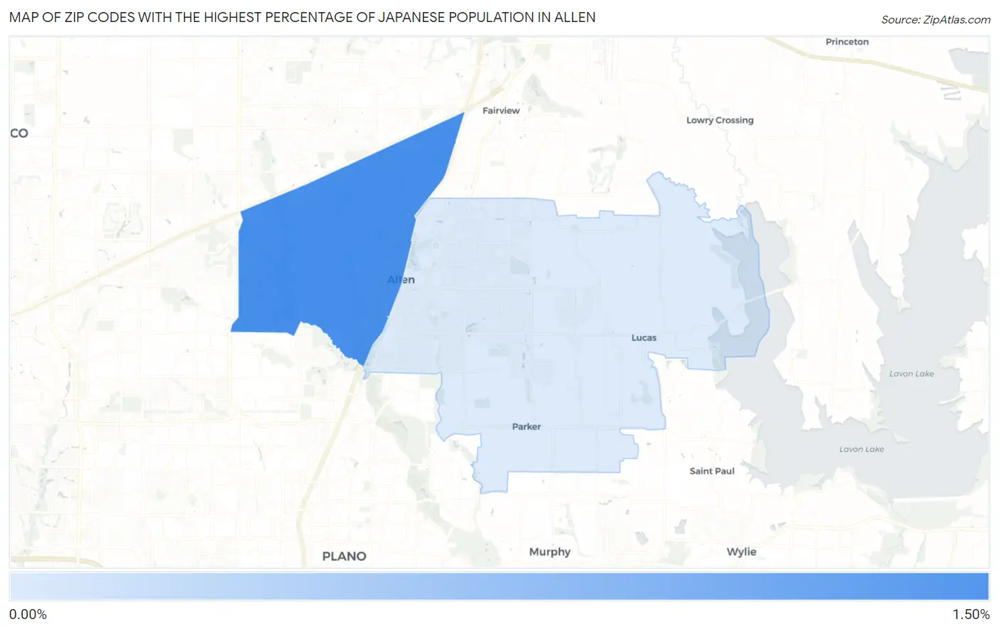 Zip Codes with the Highest Percentage of Japanese Population in Allen Map
