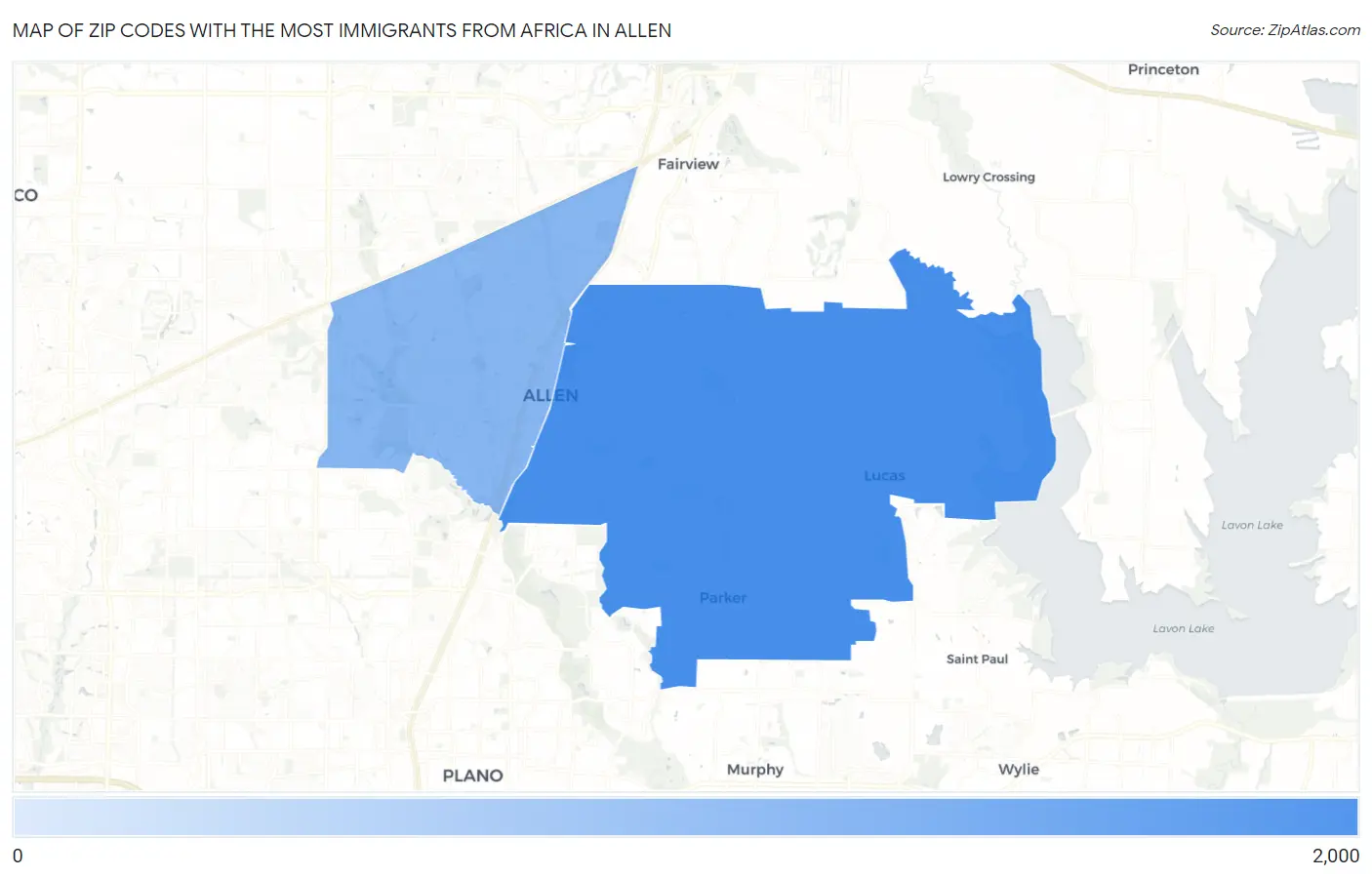 Zip Codes with the Most Immigrants from Africa in Allen Map