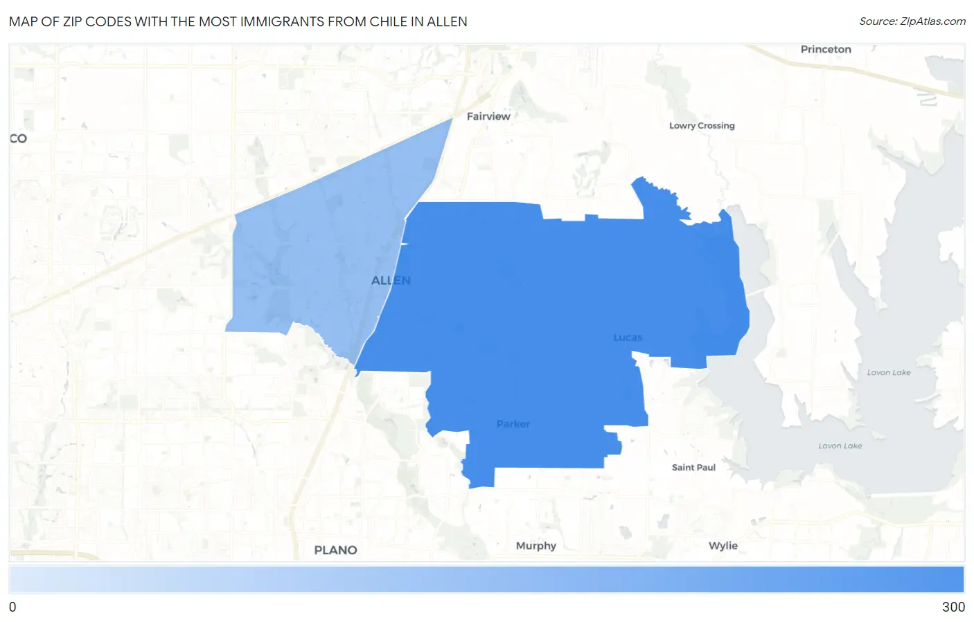Zip Codes with the Most Immigrants from Chile in Allen Map