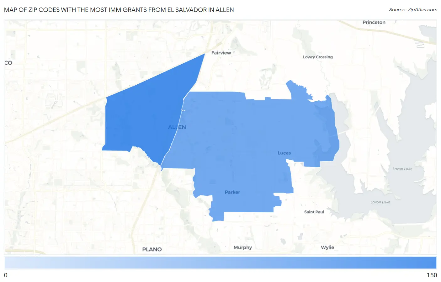 Zip Codes with the Most Immigrants from El Salvador in Allen Map