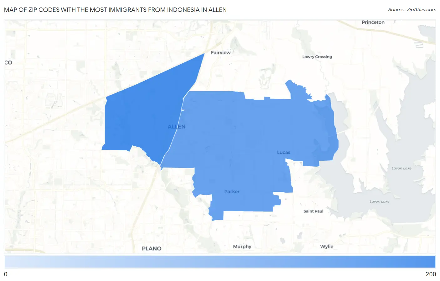 Zip Codes with the Most Immigrants from Indonesia in Allen Map