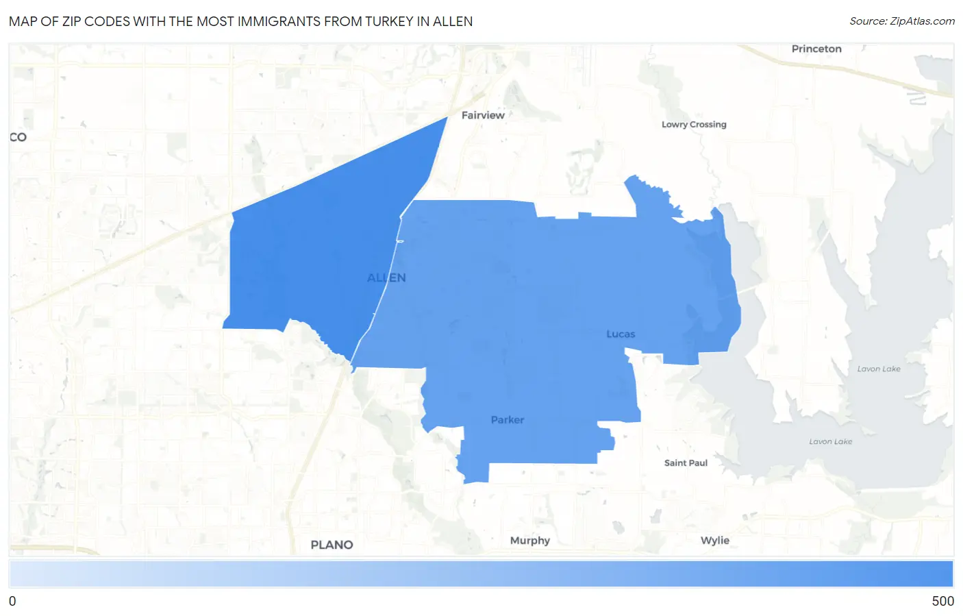 Zip Codes with the Most Immigrants from Turkey in Allen Map