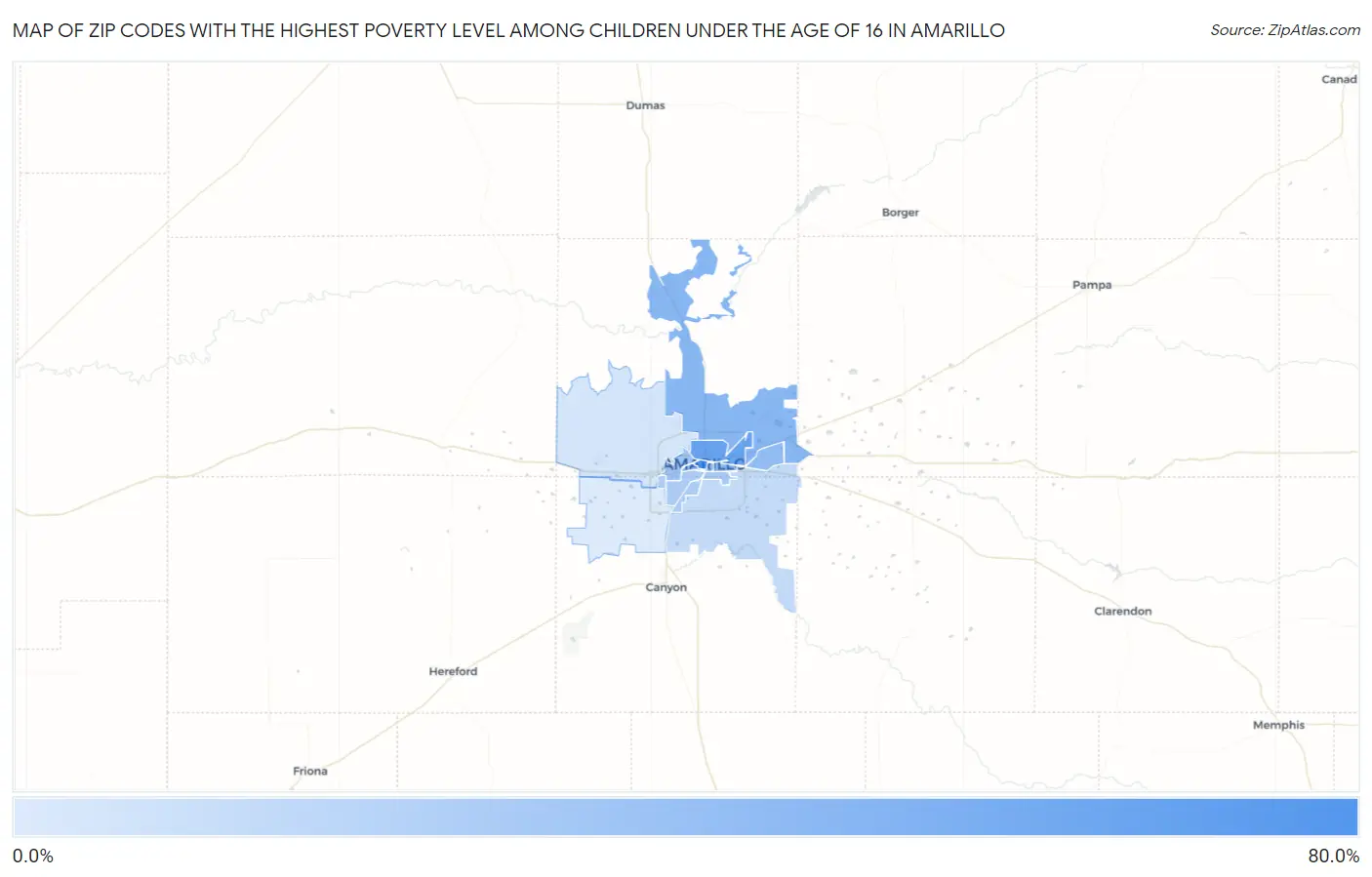 Zip Codes with the Highest Poverty Level Among Children Under the Age of 16 in Amarillo Map