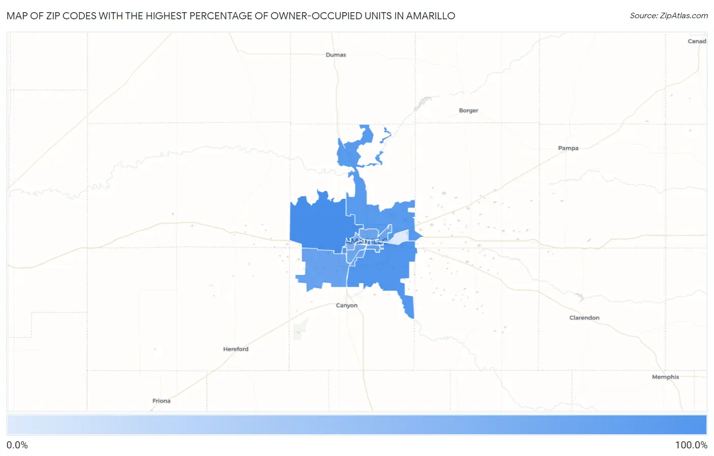 Zip Codes with the Highest Percentage of Owner-Occupied Units in Amarillo Map
