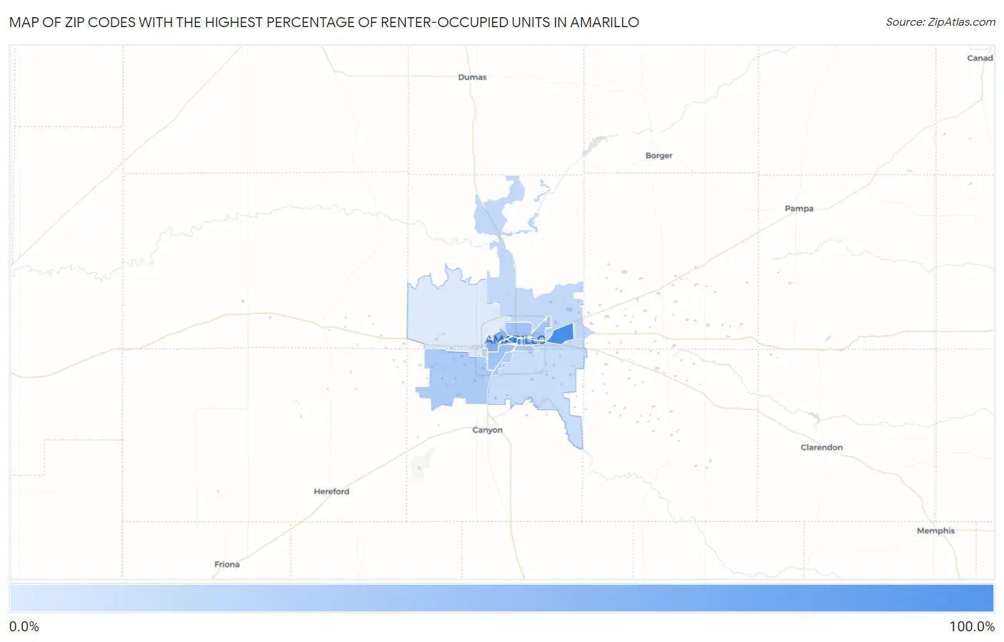 Zip Codes with the Highest Percentage of Renter-Occupied Units in Amarillo Map