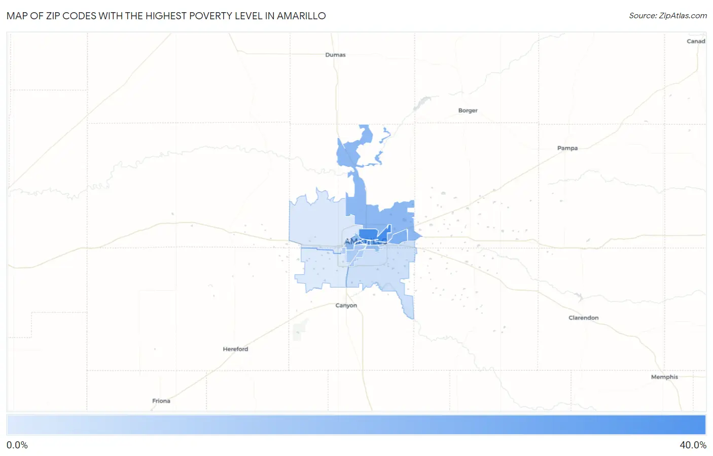 Zip Codes with the Highest Poverty Level in Amarillo Map