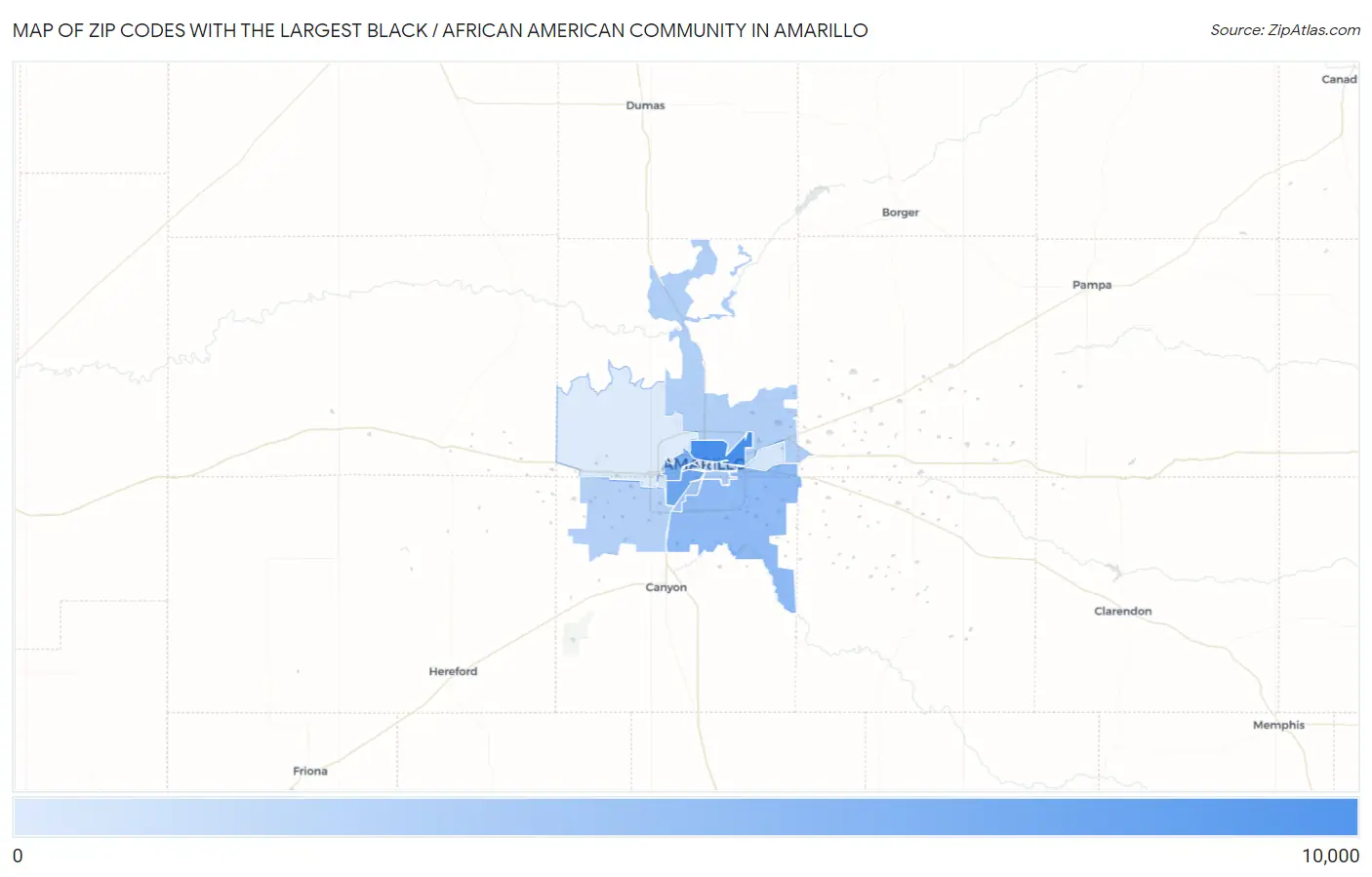 Zip Codes with the Largest Black / African American Community in Amarillo Map