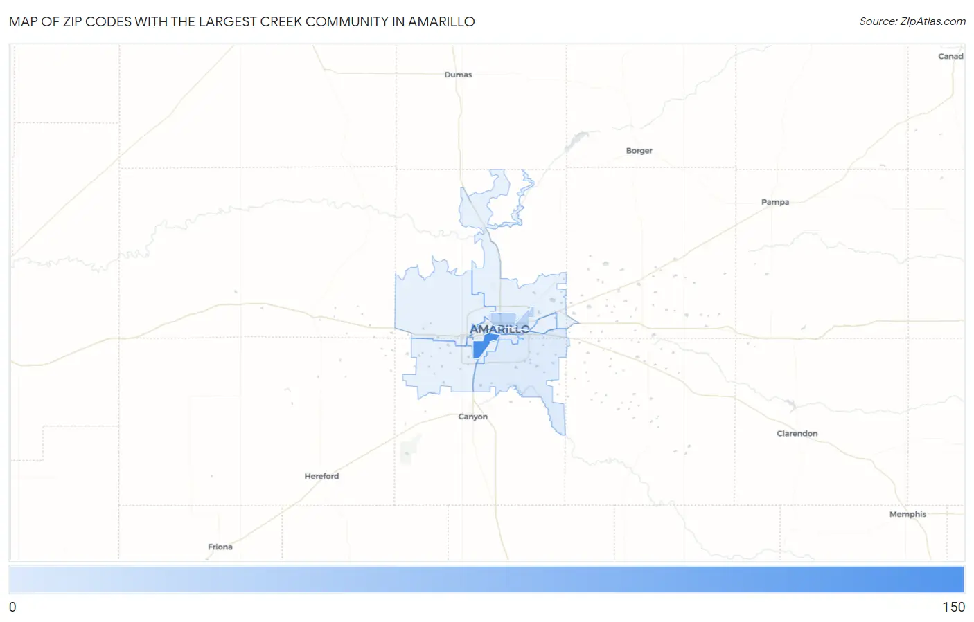 Zip Codes with the Largest Creek Community in Amarillo Map