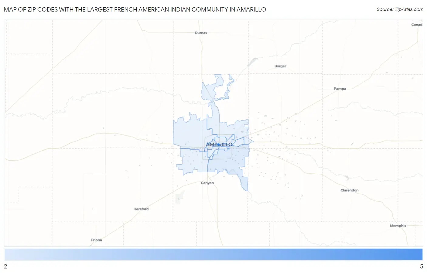 Zip Codes with the Largest French American Indian Community in Amarillo Map