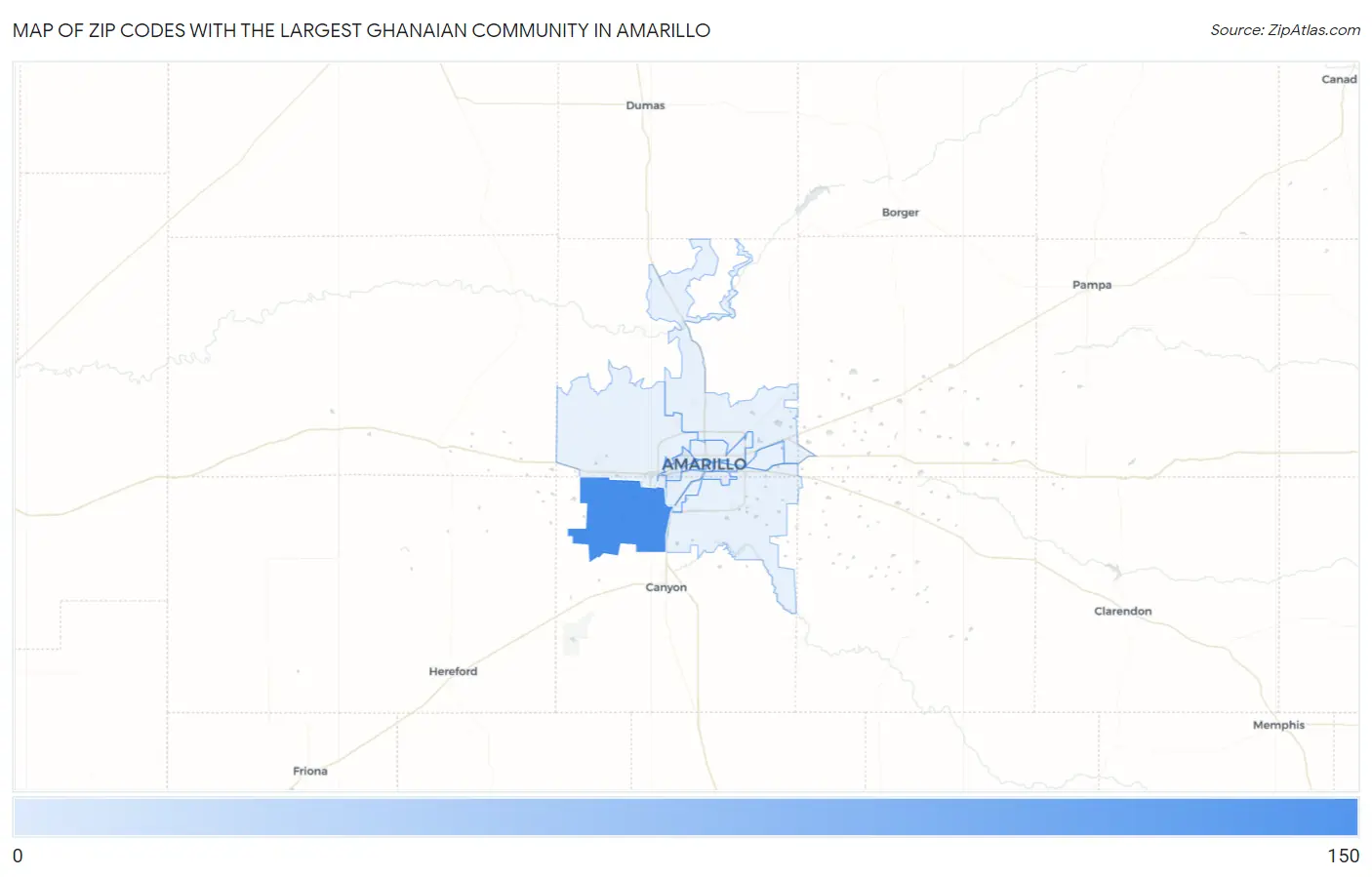 Zip Codes with the Largest Ghanaian Community in Amarillo Map