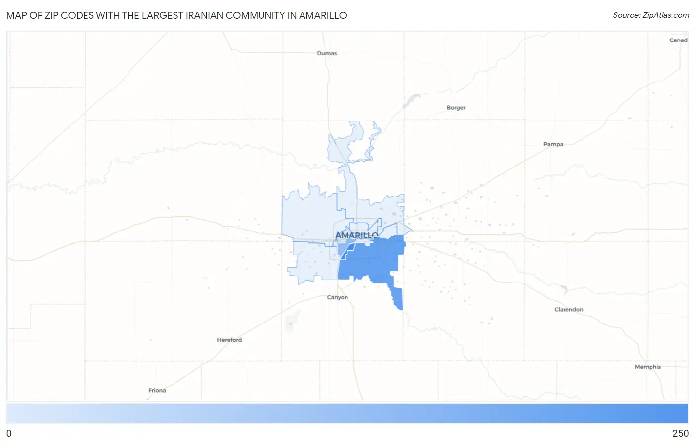 Zip Codes with the Largest Iranian Community in Amarillo Map