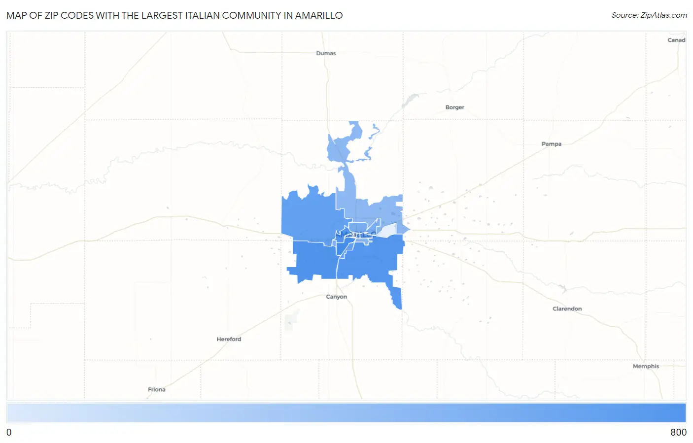 Zip Codes with the Largest Italian Community in Amarillo Map