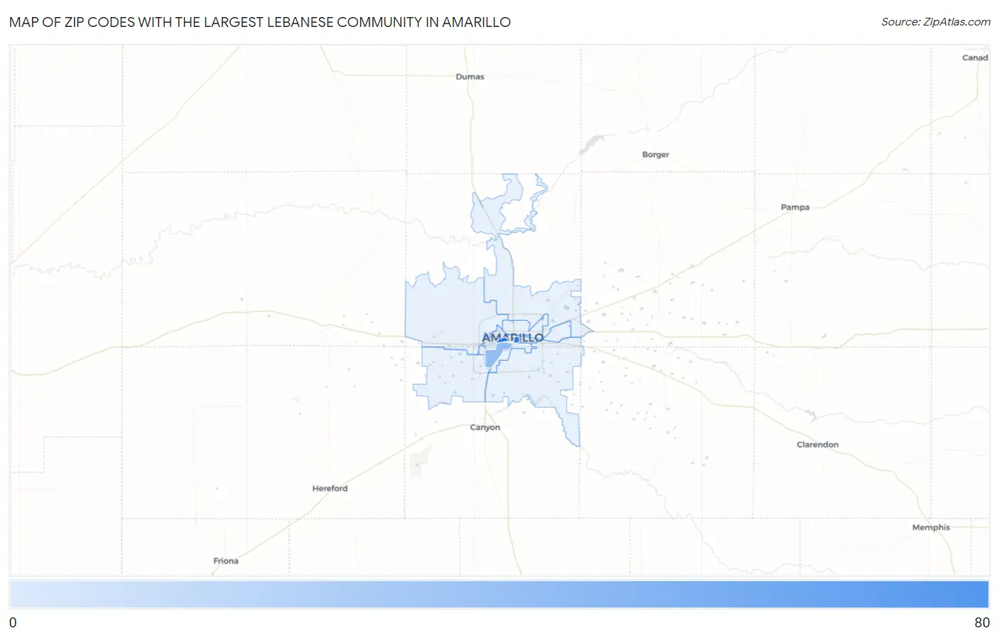 Zip Codes with the Largest Lebanese Community in Amarillo Map