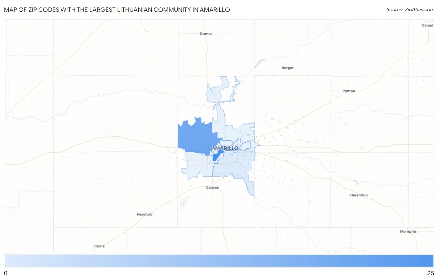 Zip Codes with the Largest Lithuanian Community in Amarillo Map